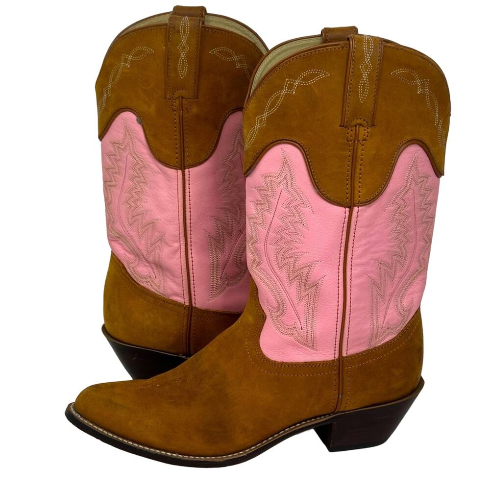 Durango Brown and Pink Western Heeled Cowboy Boots
